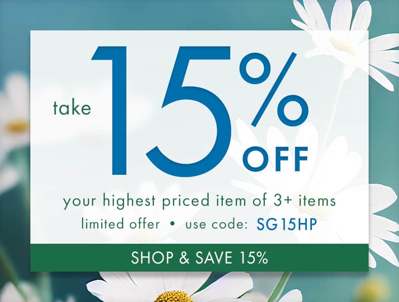 Limited Time Offer! Take 15% Off Highest-Priced Item, 3+ Items! Use code: SG15HP. 