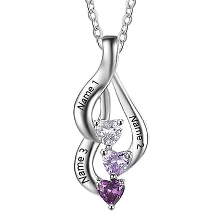 Sterling Silver Cascading Engraved Heart Birthstone Necklace