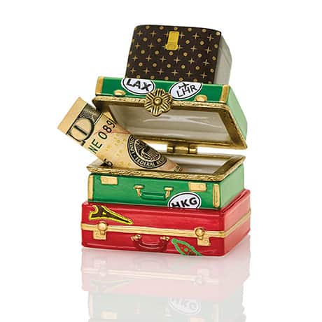 PRE-ORDER: Porcelain Surprise Ornament - Stacked Luggage