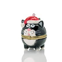 Alternate image PRE-ORDER: Porcelain Surprise Ornament - Fat Cat with Christmas Hat
