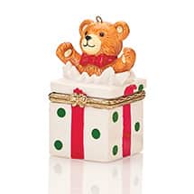 Porcelain Surprise Ornament - Teddy Bear Gift Box