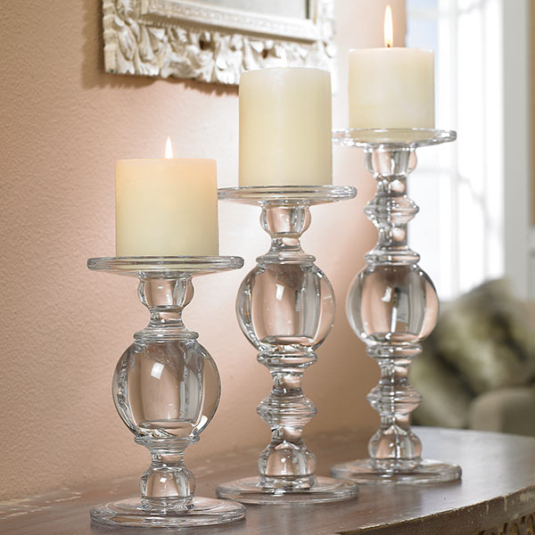 candle holder set of 3 clear glass