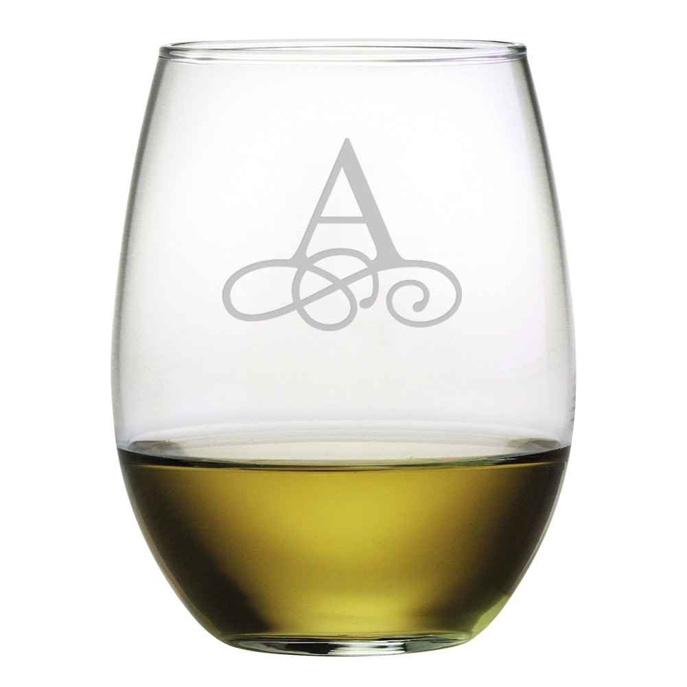 Personalized Initial Stemless Wine Glasses Set Of 4 Signals