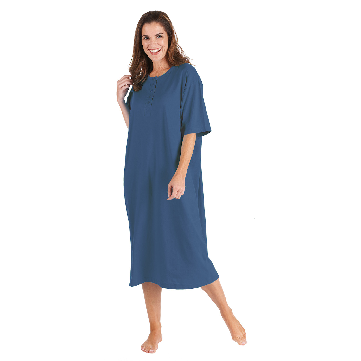 Womens 2 Pack Long Henley Nightshirts Pajama Sleep Shirt Set Missy