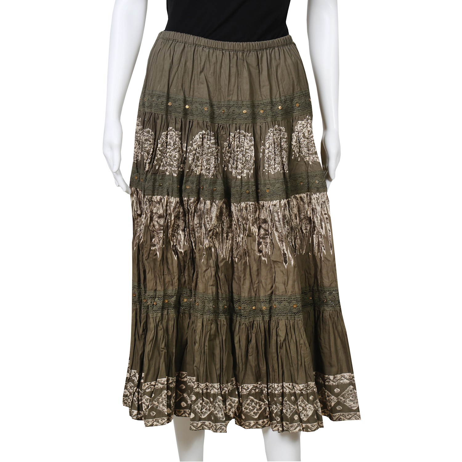 Women's Tiered Peasant Skirt - Olive Green Broomstick Maxi | Signals ...
